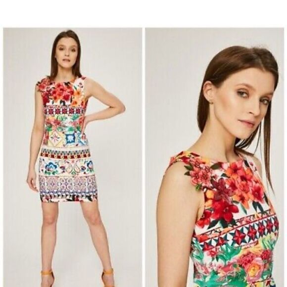 Desigual Floral Appliqué Sleeveless Dress 3D Flowers Artsy Sz 10 NWT - Picture 7 of 11